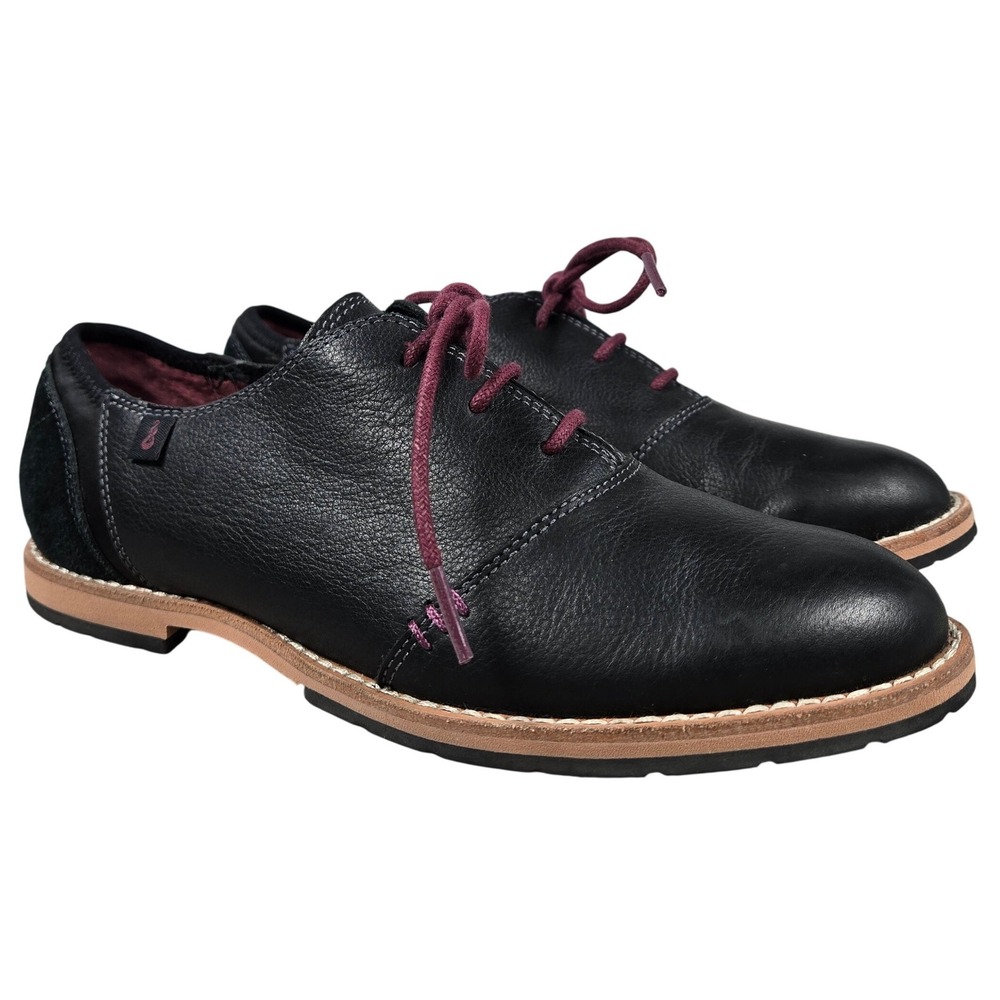 Ahnu Women AF2524BLK Emery Black Leather Suede Oxford Shoes US 7.5 EU 38.5